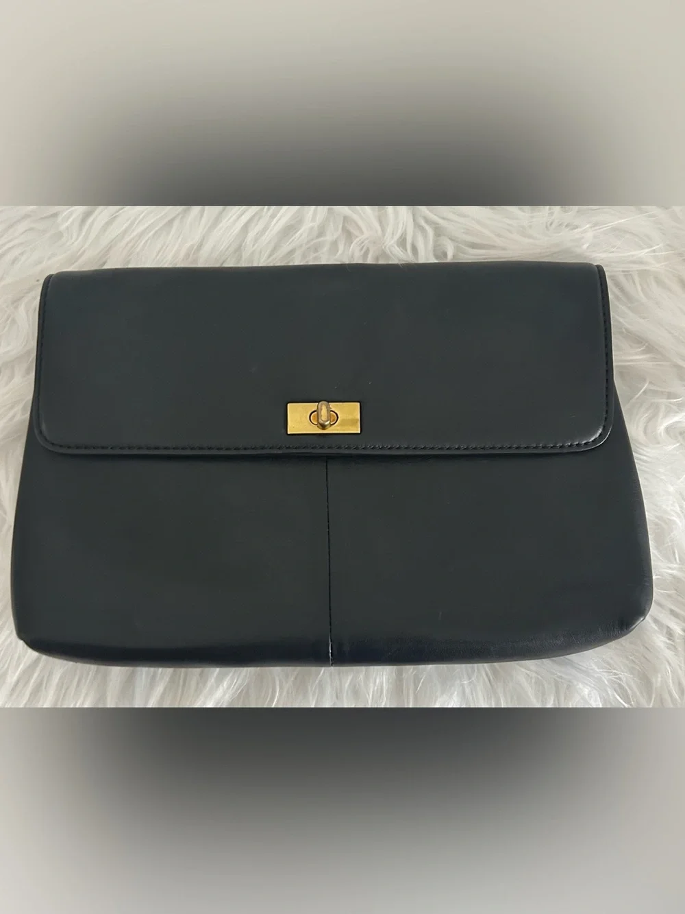 J.Crew Black Leather Turnlock Clutch Bag Convertible Shoulder Purse